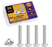 Lot de 20 vis M4 x 30 mm pour machine à tête cylindrique en acier inoxydable 304, assortiment métrique, boulons à tête fraise, filetage complet, Phillips Drive pour les réparations de meubles, les