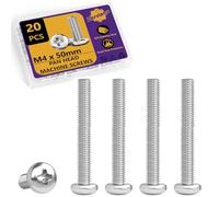 Lot de 20 vis M4 x 50 mm pour machine à tête cylindrique en acier inoxydable 304, assortiment métrique, boulons à tête fraise, filetage complet, Phillips Drive pour les réparations de meubles et les