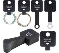 Lot de 200 cartes de présentation autocollantes pour bijoux, colliers, porte-clés, cartes d'affichage pour ranger et exposer des bijoux, boucles d'oreilles, bracelets, bandeaux de cheveux (noir)