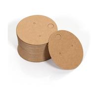 Lot de 200 cartes en papier kraft pour présentation de bijoux, cartes et sac OPP, petit carré rond vierge fait à la main (A 4 cm)