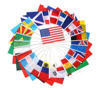 Lot de 200 drapeaux du monde avec bâtons de 14 x 21 cm - Drapeau du monde sur bâton - Pour défilés, événements sportifs scolaires, festivals