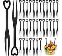 Lot de 200 fourchettes à fruits en forme de cœur Noir | Piekser Fingerfood, couverts en plastique pour frites, fourchettes à frites, brochettes à fruits, accessoires de restauration