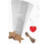 Lot de 200 paquets de bougies pour baptême et communion, 200 sachets en cellophane avec corde de chanvre de 20 m, 200 étiquettes cadeaux en papier kraft