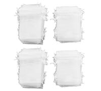 Lot de 200 sachets en organza à cordon pour bijoux, pochettes transparentes en maille de 10 x 15 cm, sachets à bonbons pour la décoration de bijoux et de fêtes de mariage. (Blanche)