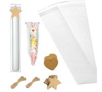 Lot de 200 sacs à bougies en cellophane OPP avec 200 étiquettes cadeaux en papier kraft et ficelle pour bougies, bonbons, biscuits, mariage, fête, Saint-Valentin - 10 x 30 cm