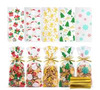 Lot de 200 sacs en cellophane de Noël, 5 styles de sacs à bonbons de Noël | Lot de 220 sachets en cellophane de Noël avec attaches torsadées pour biscuits, collations, biscuits, chocolats