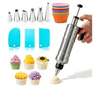 Lot de 21 seringues à gâteau, seringue à crème en acier inoxydable, seringue de garniture professionnelle, 6 douilles, seringue à gâteau réutilisable pour cupcakes, décoration de gâteaux, pâtisseries