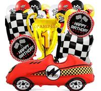Lot de 22 ballons d'anniversaire pour garçon - Kit de 6 ballons XXL en aluminium - Voiture de course - Décoration d'anniversaire pour voiture à thème de voiture