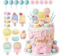 Lot de 22 décorations de gâteau sur le thème des bonbons et de la crème glacée Candy Burger Party Décorations de gâteaux Fête prénatale Mariage Saint-Valentin Fête d'anniversaire