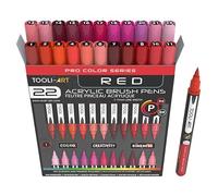Lot De 22 Marqueurs Peinture Acrylique Pointe Pinceau Flexible 1-7 Mm Pour Galets, Lettering, Verre, Tasse, Bois, Métal, Toile, Plastique. Non Toxiques, À Base D’eau, Séchage Rapide, Rouges Assortis.