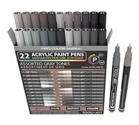 Lot de 22 stylos à peinture acrylique Pro Color Series assortis, pointe extra fine 0,7 mm pour peinture sur rocher, verre, tasses, bois, métal, toile (gris)