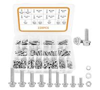 Lot de 228 boulons hexagonaux, assortiment M6 M8 à collerette, kit de fixation en acier inoxydable avec écrous et rondelles pour la répartition de charge, collection pour maintenance