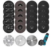 Lot de 23 disques à tronçonner et disques à lamelles, 75 mm, 75 x 1,2 x 10 mm, pour petite meuleuse d'angle, pour meuleuse d'angle, coupe et polissage du métal, du bois, de la pierre et du plastique