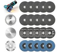 Lot de 23 disques à tronçonner et disques à lamelles 75 mm pour mini | Accessoires pour meuleuse d'angle, lames de scie circulaire, alésage Ø 10 mm, disques pour poncer, polir, couper le métal