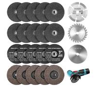 Lot de 23 disques à tronçonner et disques à lamelles de 75 mm pour mini | Accessoires pour meuleuse d'angle Ø 10 mm Alésage pour couper, meuler, polir le métal, le bois, le plastique, la pierre