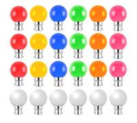 Lot de 24 ampoules LED B22 2W à culots renforcés - 200 Lumens - Rouges, Bleues, Vertes, Jaunes, Roses, Oranges et Blanc Chaud, Blanc Froid incassables (équivalent 20W) pour Guirlande Extérieure