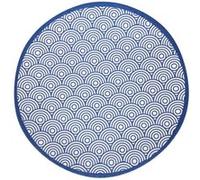 Lot de 24 assiettes rondes YABA 251g , plat de service raffiné en porcelaine bleu foncé en style japonais - diamètre 24 x hauteur 2 cm Bleu G