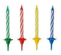 Lot de 24 bougies d'anniversaire et 12 bobèches Fackelmann Rio Party Coloré G