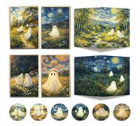 Lot de 24 cartes vierges d'Halloween fantômes avec enveloppes et | Lot de cartes de style Van Gogh, parfaites pour les fêtes d'Halloween, les festivals, les anniversaires, les mariages