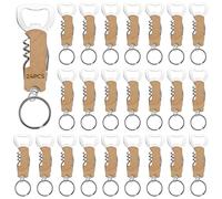 Lot de 24 décapsuleurs porte-clés multifonctions 3 en 1 avec poignées en bois, coupe-capsule en acier inoxydable et porte-clés, ouvre-bouteille manuel portable pour réunions sociales ou camping