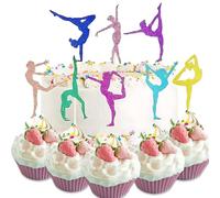 Lot de 24 décorations de gâteau de gymnastique à paillettes pour fête d'anniversaire, accessoires thématiques de sport, fête prénatale