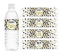 Lot de 24 étiquettes autocollantes pour bouteille d'eau « Happy Birthday » pour décoration de fête prénatale, emballages de table de dessert, décorations de fête d'anniversaire, étiquettes de