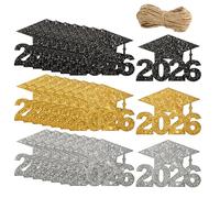 Lot de 24 étiquettes de chapeaux de remise de diplôme à paillettes pour chapeaux de fête, décorations pour fête de remise de diplôme - école, fêtes, vases, bocaux, centres de table, projets