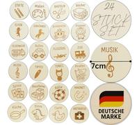 Lot de 24 étiquettes de rangement en bois pour chambre d'enfant - Convient pour IKEA Trofast - À assembler individuellement - Idéal pour le rangement des jouets, pastilles adhésives incluses