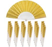 Lot de 24 éventails pliables à paillettes avec nervures transparentes brillantes - Idéal pour mariage, église, festival, danse, thé, club et accessoires EDM, jaune