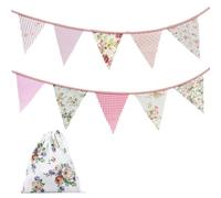 Lot de 24 fanions vintage en tissu de 6,6 m - Réutilisables - Pour mariage, anniversaire, fête prénatale, décoration de maison, jardin - Rose