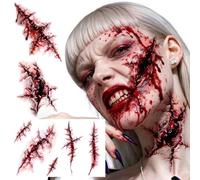 Lot de 24 feuilles de cicatrices effrayantes pour Halloween, araignée, citrouille, fantôme, tatouages temporaires, costume d'Halloween, tatouages réalistes à gratter sur la plaie, faux tatouages à