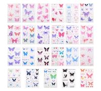 Lot de 24 feuilles de tatouages temporaires pour enfants, tatouages papillons, tatouages pour enfants, pour petit cadeau, anniversaire d'enfant, calendrier de l'avent, remplissage, visage, corps, fête