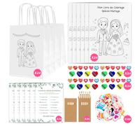 Lot de 24 Kits Coffret Cadeau Mariage Enfant 244 Pièces Livres de Défis Photo Mariage Enfant à Crayons de couleur Autocollants et Sacs à Offrir Activités Calmes et Ludiques pour Enfants