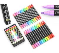 Lot de 24 marqueur peinture acrylique néon fluorescent, stylos à pointe moyenne 0,7 mm et 3,0 mm pour peinture rupestre, toile, tissu, peinture sur verre, tasses, bois, céramique. Non toxique