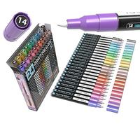Lot de 24 marqueurs peinture acrylique métallisée à pointe extra fine de 0,7 mm pour peinture sur pierre, verre, bois, métal, toile, loisirs créatifs, non toxiques, à base dʼeau et à séchage rapide