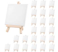 Lot de 24 Mini Chevalets en Bois avec Toile 10 x 10 cm, Chevalet 8 x 15 cm | KEILEOHO, Supports en Pin Naturel, Canevas Vierges pour Peinture, Dessin, Décoration de Mariage, Projets Créatifs, Artisanat