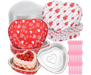 Lot de 24 moules à gâteau en forme de cœur de 623,7 g avec couvercles et fourchette rose - Passe au four - Pour Saint-Valentin, fête de mariage