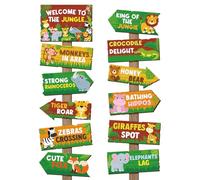 Lot de 24 panneaux de fête safari, panneaux directionnels de la jungle, décorations d'animaux sauvages pour le thème des animaux du zoo, fête d'anniversaire, fête prénatale, fournitures de