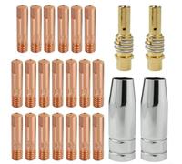 Lot de 24 pièces d'usure pour brûleur de soudage MB15AK MIG/MAG avec 15 buses en cuivre M6 0,6-1,2 mm Buse à gaz Support de buse ressort jusqu'à 200 A Accessoires de soudage