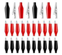 Lot de 24 pinces crocodiles électriques avec couvercle d'isolation de protection - 28 mm - Sonde de test - Pour travaux de test électriques en laboratoire - Noir/rouge