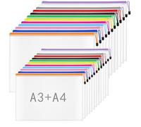 Lot de 24 pochettes A3 en plastique avec fermeture éclair pour documents (A3/A4)