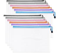 Lot de 24 pochettes en plastique réutilisables A4 avec fermeture éclair pour fournitures de bureau, d'école et de voyage, imperméables (6 couleurs)