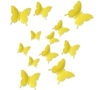 Lot de 24 Stickers Muraux Papillon Jaunes, 3 Tailles Autocollants 3D pour Chambre de Bébé, Décoration Murale Enfant et Nurserie