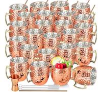 Lot de 24 tasses Moscow Mule en cuivre martelé avec poignée - 1 doseur double de 15 ml / 30 ml - 24 pailles en acier inoxydable pour boissons froides et cocktails