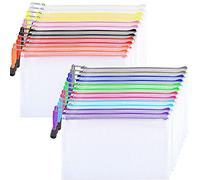 Lot de 24 trousses A6 en plastique transparent avec fermeture éclair pour l'école, les factures, les cosmétiques, les voyages (12 couleurs)