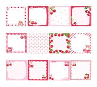 Lot de 240 feuilles de notes adhésives carrées en forme de cerises mignonnes - 7,6 x 7,6 cm - Rose aquarelle - Amovibles - Bloc-notes décoratifs pour étudiants, enseignants, fournitures scolaires et