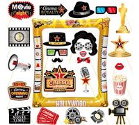 Lot de 25 accessoires de fête sur le thème du cinéma, cadre gonflable pour cabine photo, cadre gonflable pour selfies sur le thème Hollywood, décorations de fête