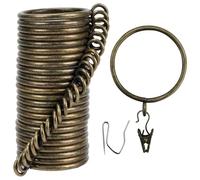 Lot de 25 anneaux de rideau et clips de tringle à rideaux - Diamètre intérieur : 50 mm - Anneaux de tringle à rideaux - Crochets et clips - Pour deux rideaux standard - Bronze