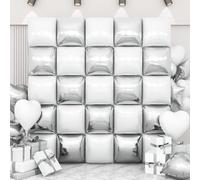 Lot de 25 ballons muraux carrés en aluminium blanc argenté double face pour ballons à l'hélium en film polyester pour décoration de fête d'anniversaire, de mariage, d'anniversaire de mariage