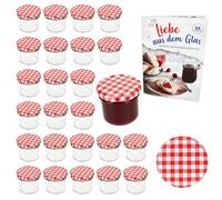 Lot de 25 bocaux de 125 ml + cro to 66 rouge à carreaux avec couvercle diamant sucre gelierzauber livret de recettes